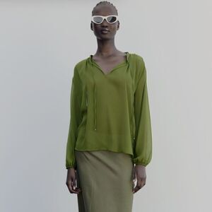 ZARA SEMI-SHEER TIED BLOUSE